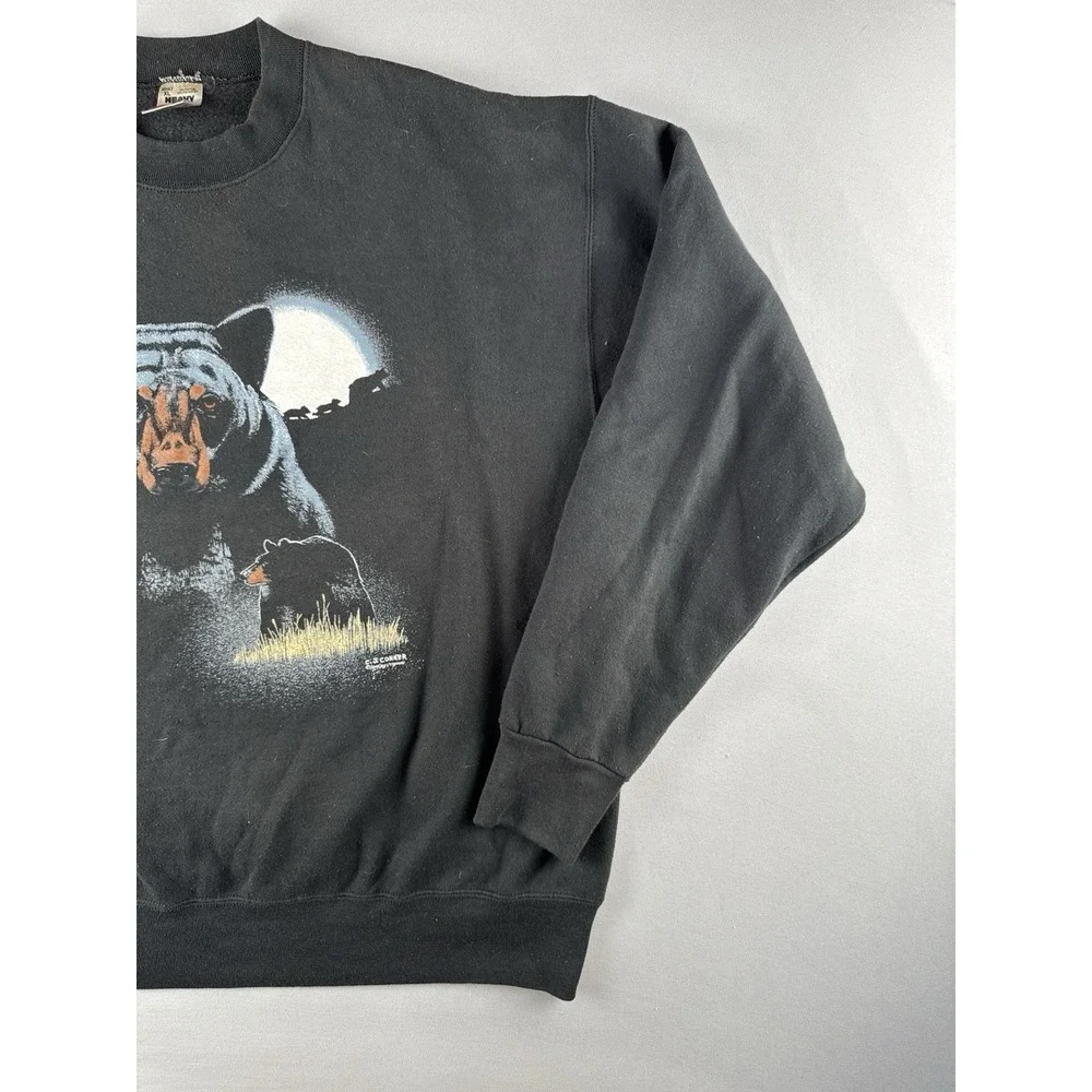 Vintage 90s Bear Sweatshirt USA Made Fruit Of The Loom Black XL Nature